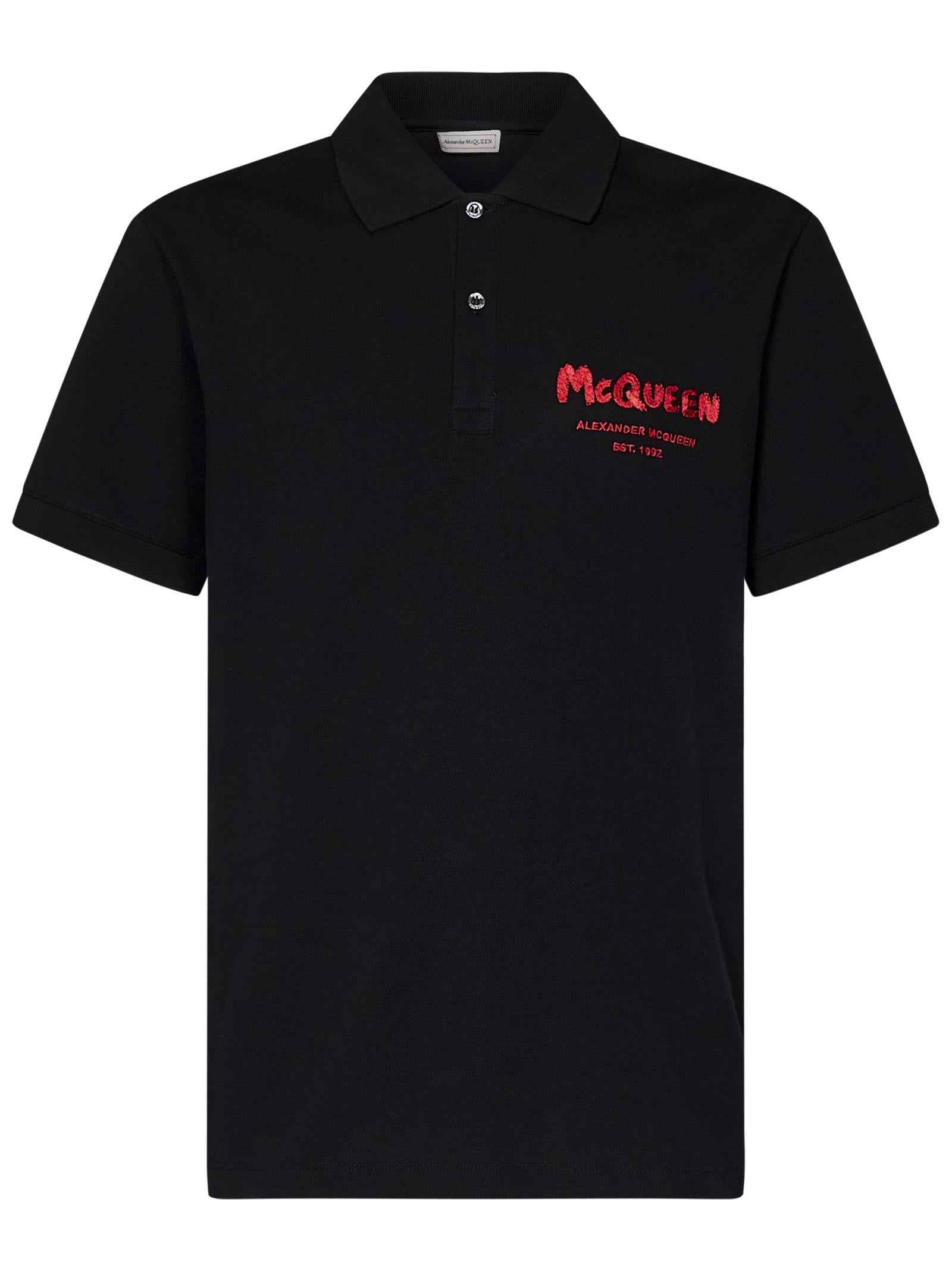 Tシャツ・カットソー ALEXANDER MCQUEEN Men Polo Shirts 809764QXABW 1080 Black Alexander McQueen Striped Polo Shirt Black/Ivory | TheDoubleF