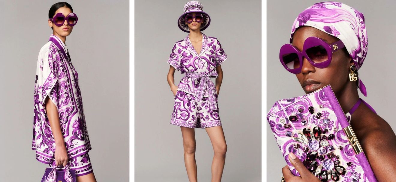 Dolce &amp; Gabbana reinterpreta la capsule Maiolica: il viola conquista l’Autunno/Inverno 2025