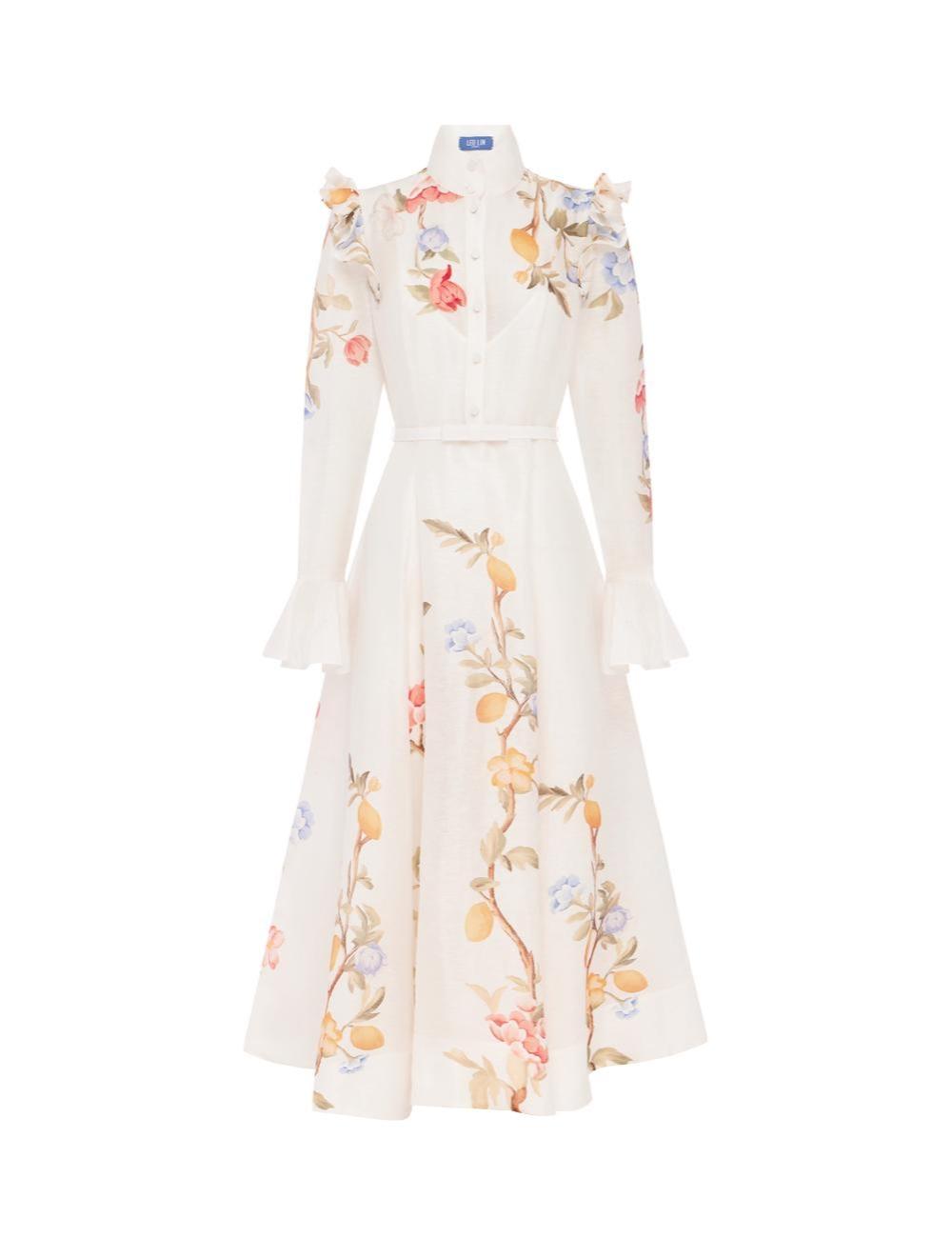 Abito Selina LEO LIN LLPF26006 LEMON VINE PRINT IN SNOW LEO LIN 