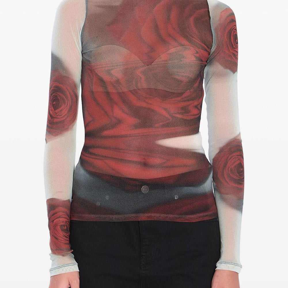 Top The Red Blurry Roses Jean Paul Gaultier WTO352M011P 010230 Jean Paul Gaultier 